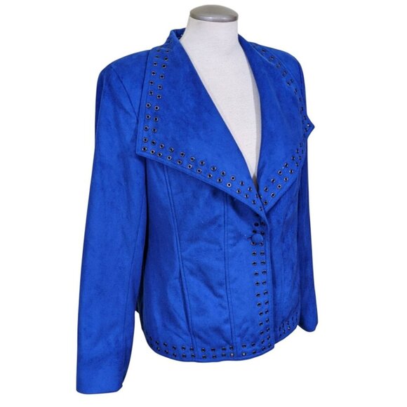 Guillaume Womens M Faux Suede Short Jacket Lightweight Royal Blue Western Boho - Picture 3 of 8